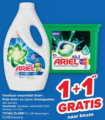 Promoties Vloeibaar wasmiddel ariel +active - Ariel - Geldig van 17/08/2022 tot 22/08/2022 bij Carrefour