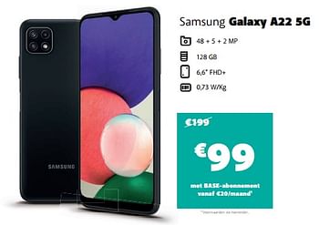 Promoties Samsung galaxy a22 5g - Samsung - Geldig van 17/08/2022 tot 05/09/2022 bij Base