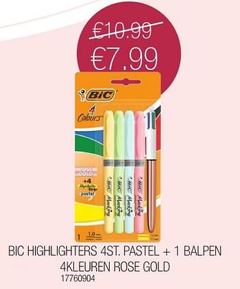 Promoties Bic highlighters pastel + 1 balpen 4kleuren rose gold - BIC - Geldig van 15/08/2022 tot 12/09/2022 bij Europoint