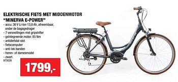 Promoties Elektrische fiets met middenmotor minerva e-power - Minerva - Geldig van 17/08/2022 tot 31/08/2022 bij Hubo