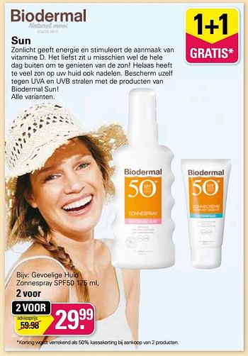 Promoties Gevoelige huid zonnespray spf50 - Biodermal - Geldig van 17/08/2022 tot 03/09/2022 bij De Online Drogist