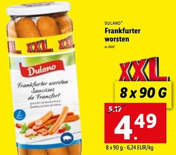 Promoties Frankfurter worsten - Dulano - Geldig van 29/08/2022 tot 03/09/2022 bij Lidl