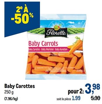 Promotions Baby carottes - Florette - Valide de 24/08/2022 à 06/09/2022 chez Makro