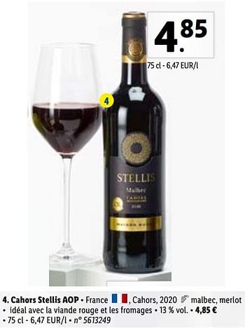 Promotions Cahors stellis aop - Vins rouges - Valide de 29/08/2022 à 03/09/2022 chez Lidl