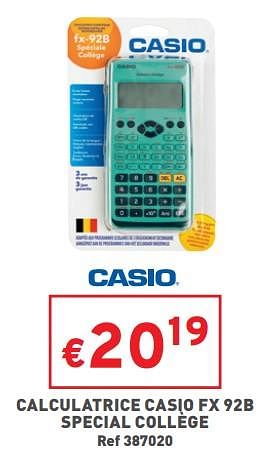 Promotions Calculatrice casio fx 92b special collège - Casio - Valide de 24/08/2022 à 29/08/2022 chez Trafic