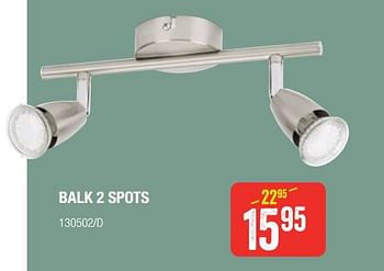 Promoties Balk 2 spots - Prolight - Geldig van 18/08/2022 tot 04/09/2022 bij HandyHome