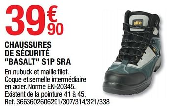 Promotions Chaussures de sécurité basalt s1p sra - Site - Valide de 19/08/2022 à 01/09/2022 chez Brico Depot