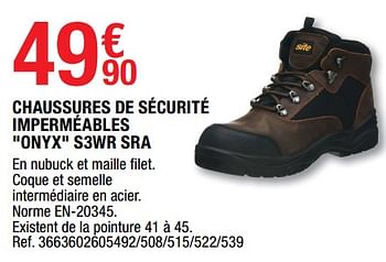 Promotions Chaussures de sécurité imperméables onyx s3wr sra - Site - Valide de 19/08/2022 à 01/09/2022 chez Brico Depot