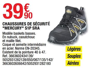 Promotions Chaussures de sécurité mercury s1p sra - Site - Valide de 19/08/2022 à 01/09/2022 chez Brico Depot