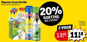 Promoties Vliegende insectenspray green - Vapona - Geldig van 23/08/2022 tot 28/08/2022 bij Kruidvat