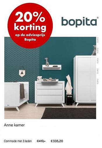 Promoties Anne kamer commode met 3 laden - Bopita - Geldig van 01/09/2022 tot 30/09/2022 bij Multi Bazar