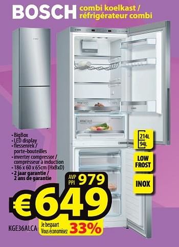 Promoties Bosch combi koelkast - réfrigérateur combi kge36alca - Bosch - Geldig van 24/08/2022 tot 31/08/2022 bij ElectroStock