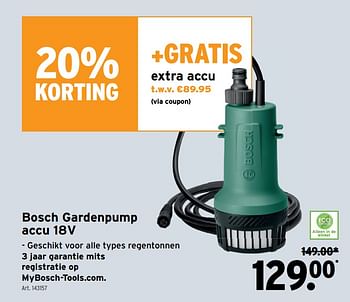 Promoties Bosch gardenpump accu 18v - Bosch - Geldig van 24/08/2022 tot 06/09/2022 bij Gamma