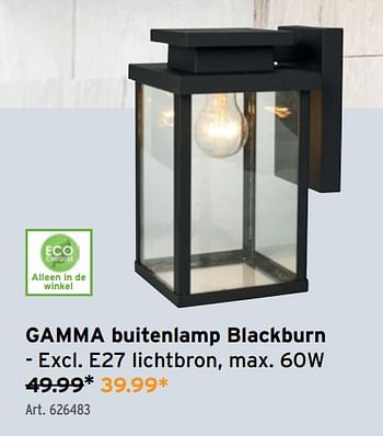 Promoties Gamma buitenlamp blackburn - Gamma - Geldig van 24/08/2022 tot 06/09/2022 bij Gamma