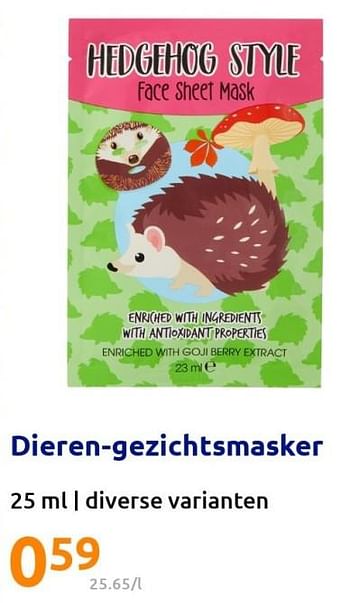 Promoties Dieren-gezichtsmasker - Huismerk - Action - Geldig van 24/08/2022 tot 30/08/2022 bij Action