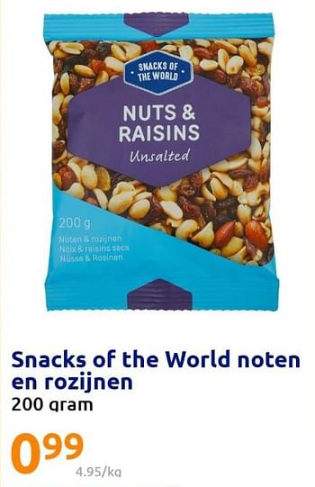 Promoties Snacks of the world noten en rozijnen - Snacks of the World - Geldig van 24/08/2022 tot 30/08/2022 bij Action