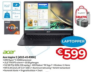 Promoties Acer aspire 5 a515-45-r99g - Acer - Geldig van 15/08/2022 tot 30/09/2022 bij Exellent