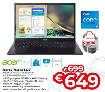 Promoties Acer aspire 5 a515-56-5876 - Acer - Geldig van 15/08/2022 tot 30/09/2022 bij Exellent