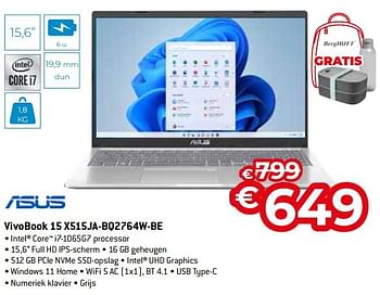 Promoties Asus vivobook 15 x515ja-bq2764w-be - Asus - Geldig van 15/08/2022 tot 30/09/2022 bij Exellent