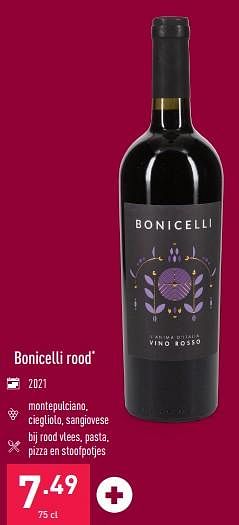 Promoties Bonicelli rood - Rode wijnen - Geldig van 31/08/2022 tot 09/09/2022 bij Aldi