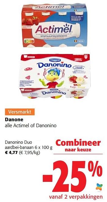 Promoties Danone danonino duo aardbei-banaan - Danone - Geldig van 24/08/2022 tot 06/09/2022 bij Colruyt