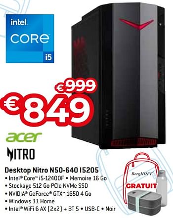 Promoties Acer desktop nitro n50-640 i5205 - Acer - Geldig van 15/08/2022 tot 30/09/2022 bij Exellent