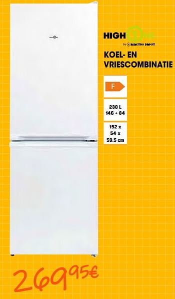 Promotions Highone koel- en vriescombinatie - HighOne - Valide de 26/08/2022 à 28/09/2022 chez Electro Depot