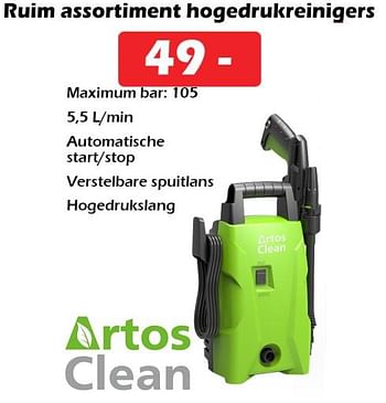 Promoties Artos clean ruim assortiment hogedrukreinigers - Artos Clean - Geldig van 18/08/2022 tot 11/09/2022 bij Itek
