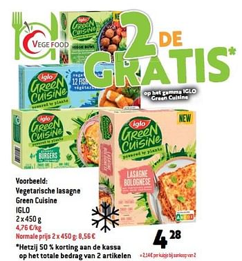Promoties Vegetarische lasagne green cuisine iglo - Iglo - Geldig van 31/08/2022 tot 06/09/2022 bij Match