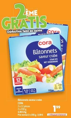 Promotions Bâtonnets saveur crabe cora - Produit maison - Match - Valide de 31/08/2022 à 06/09/2022 chez Match