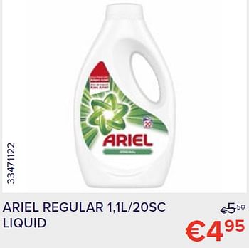 Promoties Ariel regular 1,1l-20sc liquid - Ariel - Geldig van 01/09/2022 tot 30/09/2022 bij Euro Shop
