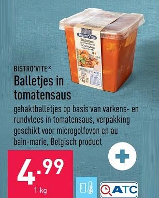 Promoties Balletjes in tomatensaus - Bistro'Vite - Geldig van 05/09/2022 tot 16/09/2022 bij Aldi
