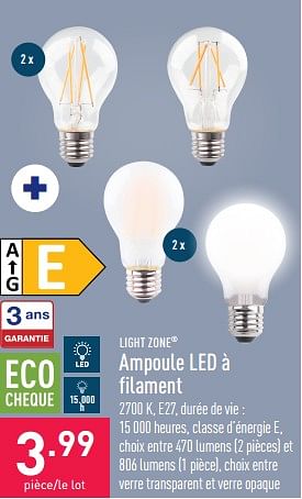 Promotions Ampoule led à filament - Lightzone - Valide de 05/09/2022 à 16/09/2022 chez Aldi
