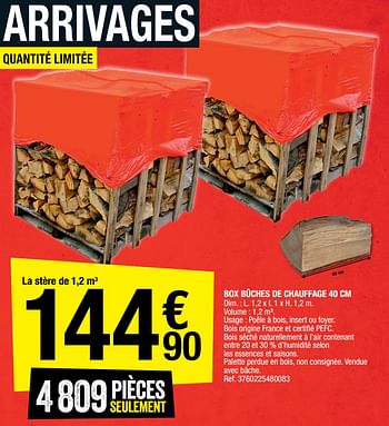 Promotions Box bûches de chauffage - Produit Maison - Brico Depot - Valide de 02/09/2022 à 15/09/2022 chez Brico Depot