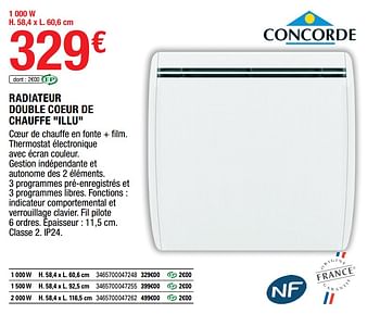 Promotions Radiateur double coeur de chauffe illu - Concorde - Valide de 02/09/2022 à 15/09/2022 chez Brico Depot