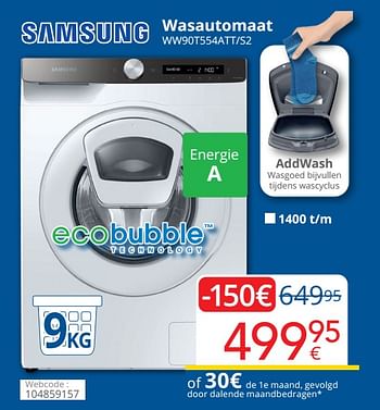 Promoties Samsung wasautomaat ww90t554att-s2 - Samsung - Geldig van 01/09/2022 tot 30/09/2022 bij Eldi