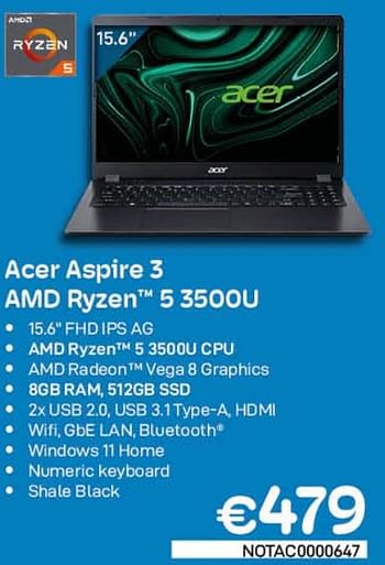 Promoties Acer aspire 3 amd ryzen 5 3500u - Acer - Geldig van 01/09/2022 tot 30/09/2022 bij Compudeals