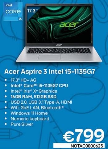 Promoties Acer aspire 3 intel i5-1135g7 - Acer - Geldig van 01/09/2022 tot 30/09/2022 bij Compudeals