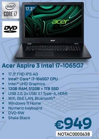 Promotions Acer aspire 3 intel i7-1065g7 - Acer - Valide de 01/09/2022 à 30/09/2022 chez Compudeals