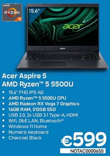 Promoties Acer aspire 5 amd ryzen 5 5500u - Acer - Geldig van 01/09/2022 tot 30/09/2022 bij Compudeals