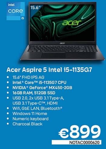 Promotions Acer aspire 5 intel i5-1135g7 - Acer - Valide de 01/09/2022 à 30/09/2022 chez Compudeals