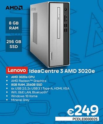 Promoties Lenovo ideacentre 3 amd 3020e - Lenovo - Geldig van 01/09/2022 tot 30/09/2022 bij Compudeals