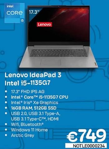 Promotions Lenovo ideapad 3 intel i5-1135g7 - Lenovo - Valide de 01/09/2022 à 30/09/2022 chez Compudeals