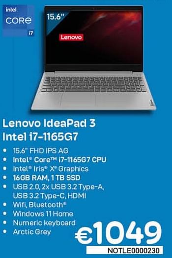 Promoties Lenovo ideapad 3 intel i7-1165g7 - Lenovo - Geldig van 01/09/2022 tot 30/09/2022 bij Compudeals