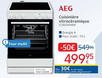 Promotions Aeg cuisinière vitrocéramique ccb6200abw - AEG - Valide de 01/09/2022 à 30/09/2022 chez Eldi