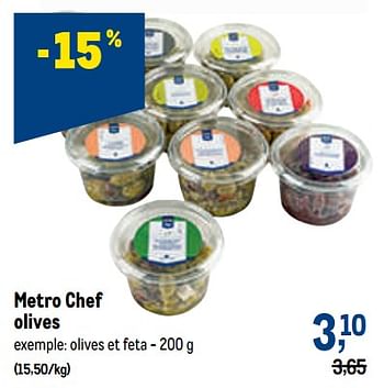 Promotions Metro chef olives et feta - Produit maison - Makro - Valide de 07/09/2022 à 20/09/2022 chez Makro