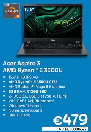 Promotions Acer aspire 3 amd ryzen 5 3500u - Acer - Valide de 01/09/2022 à 30/09/2022 chez Compudeals