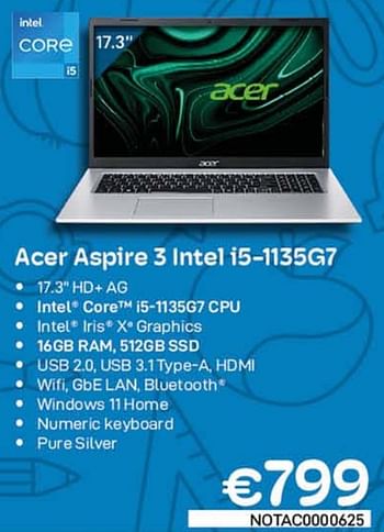 Promotions Acer aspire 3 intel i5-1135g7 - Acer - Valide de 01/09/2022 à 30/09/2022 chez Compudeals