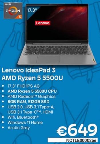 Promotions Lenovo ideapad 3 amd ryzen 5 5500u - Lenovo - Valide de 01/09/2022 à 30/09/2022 chez Compudeals