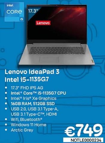 Promotions Lenovo ideapad 3 intel i5-1135g7 - Lenovo - Valide de 01/09/2022 à 30/09/2022 chez Compudeals